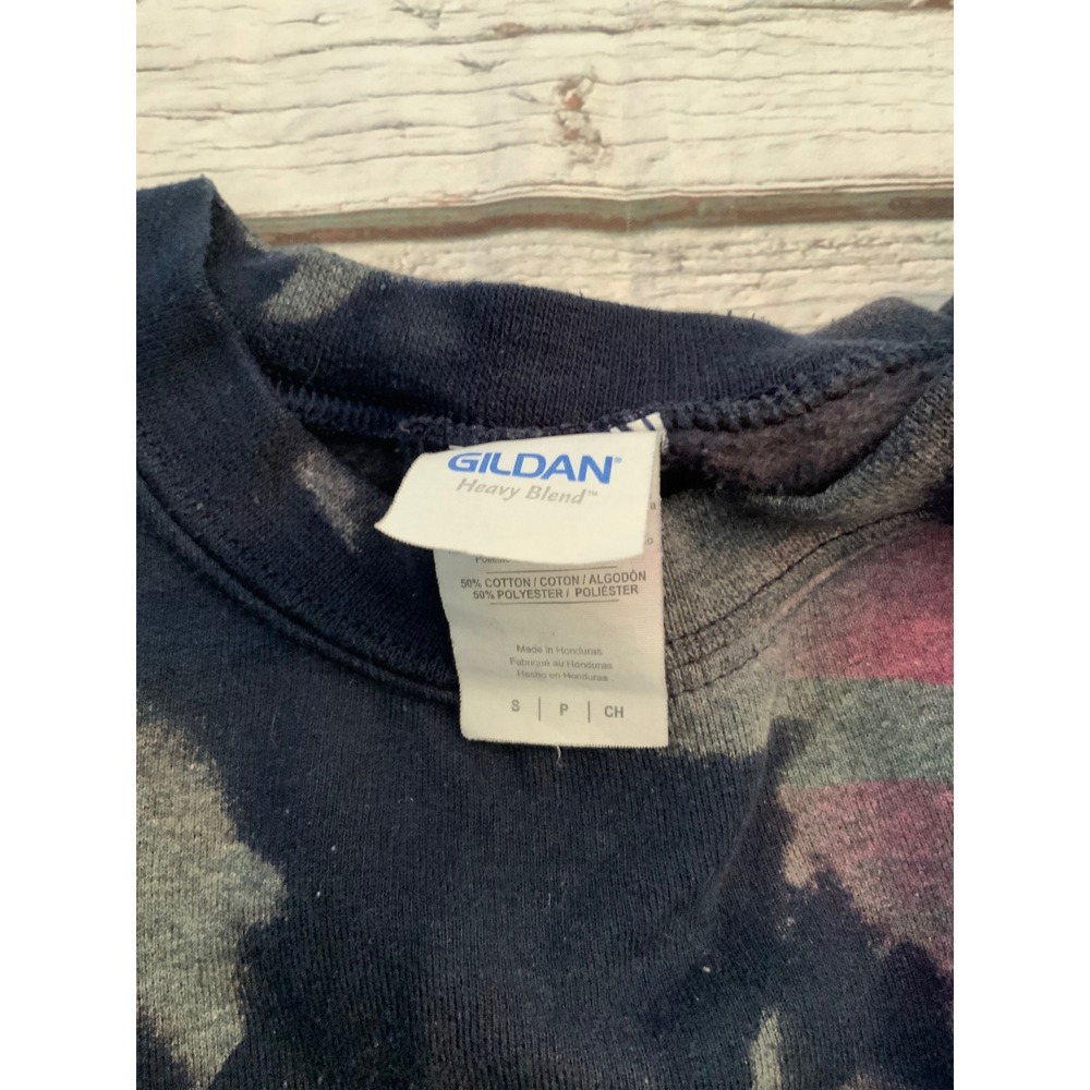 Gildan Heave Tie Dye Sweatshirt Small Navy Blue Pink Grey Crewneck Pullover - Picture 2 of 2